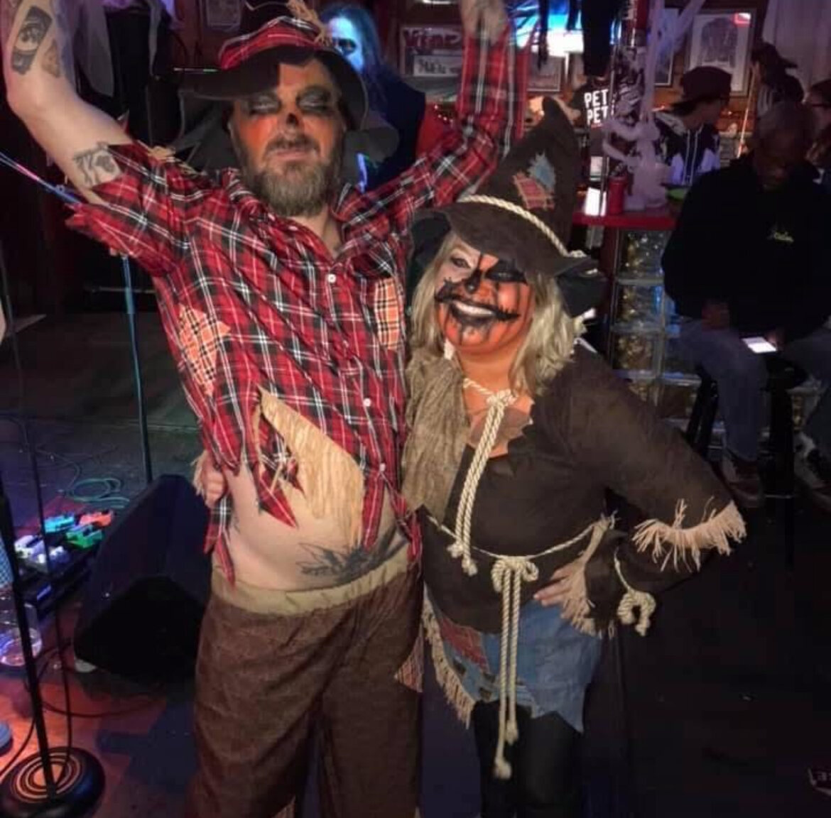 Two friends dressed in Halloween costumes
